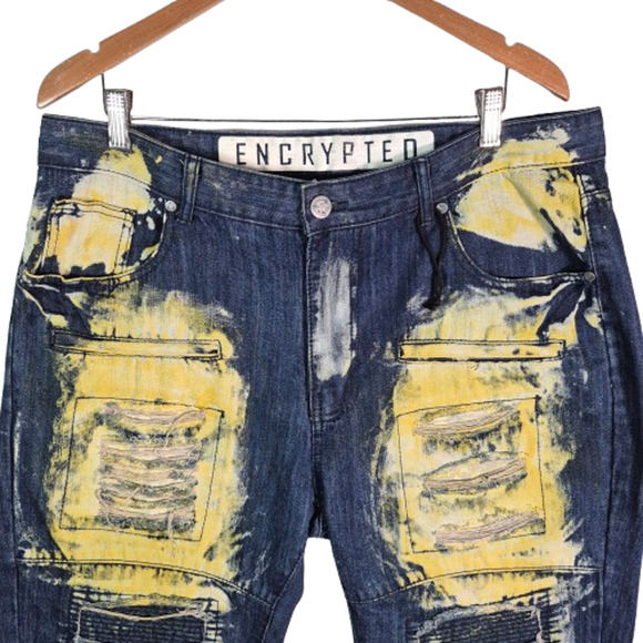 ENCRYPTED "Distressed Look" Blue Denim Shorts Mens Size 38 - Picture 2 of 9